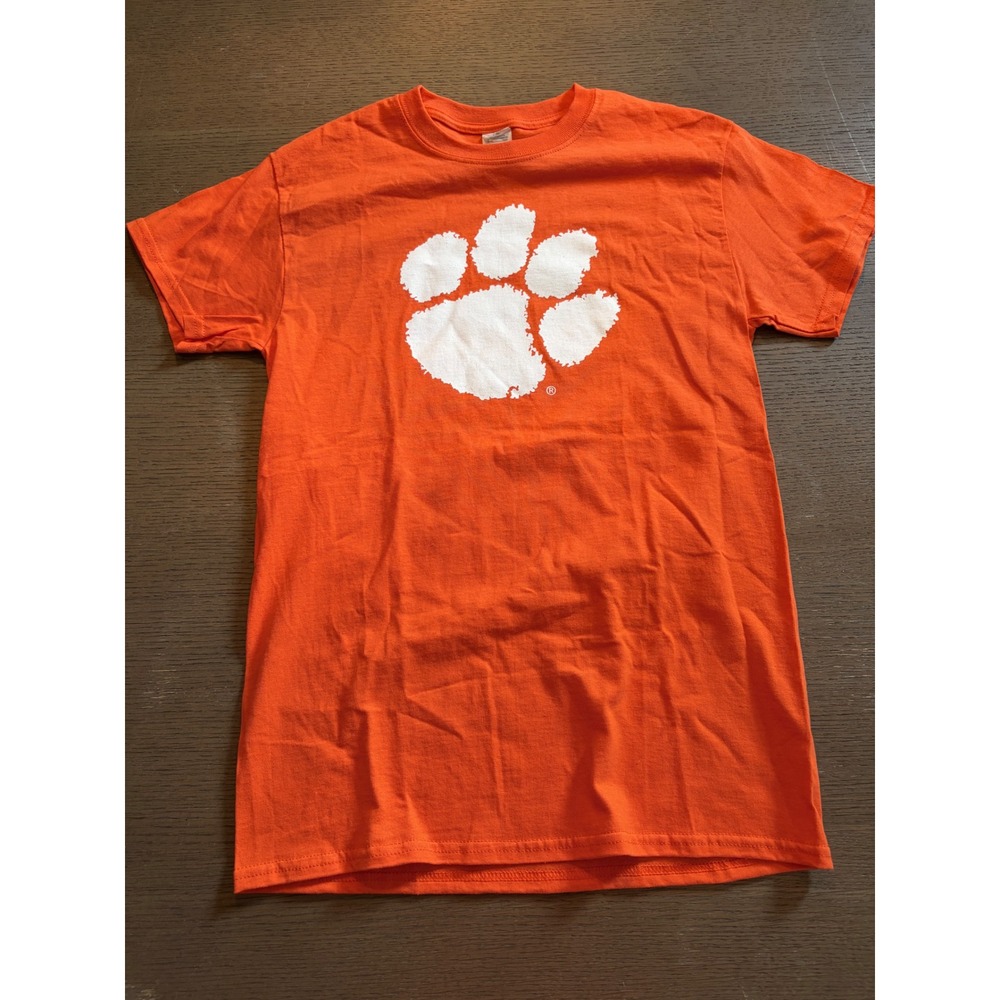 Gildan Clemson Tigers T-Shirt Mens Small Orange Cotton Paw Print Graphic Tee